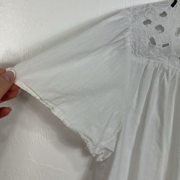 Knox Rose White Short Sleeve V-Neck Woven Eyelet Top Blouse Size L - Picture 3 of 8